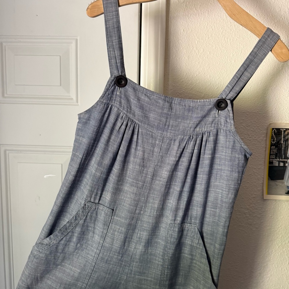 NOOWORKS‎ blue chambray denim cotton Lycra cropped overalls jumpsuit - Picture 4 of 7
